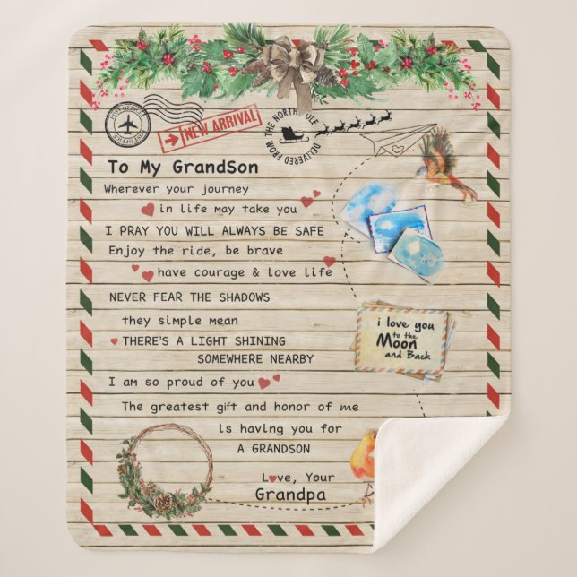 Personalized Letter To My Grandson From Grandpa, Sherpa Blanket (Front)