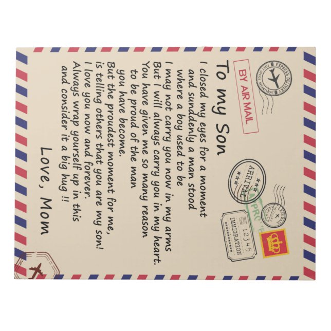 Personalized Letter To My Son From Mom, Air Mail Notepad (Front)