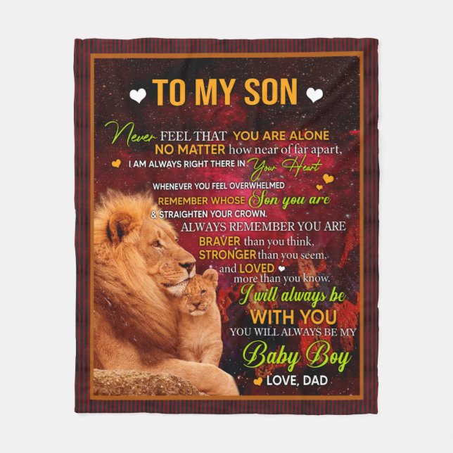 Personalized Letter To My Son Love From Dad Lion Fleece Blanket (Front)