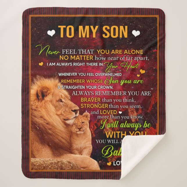 Personalized Letter To My Son Love From Dad Lion Sherpa Blanket (Front)