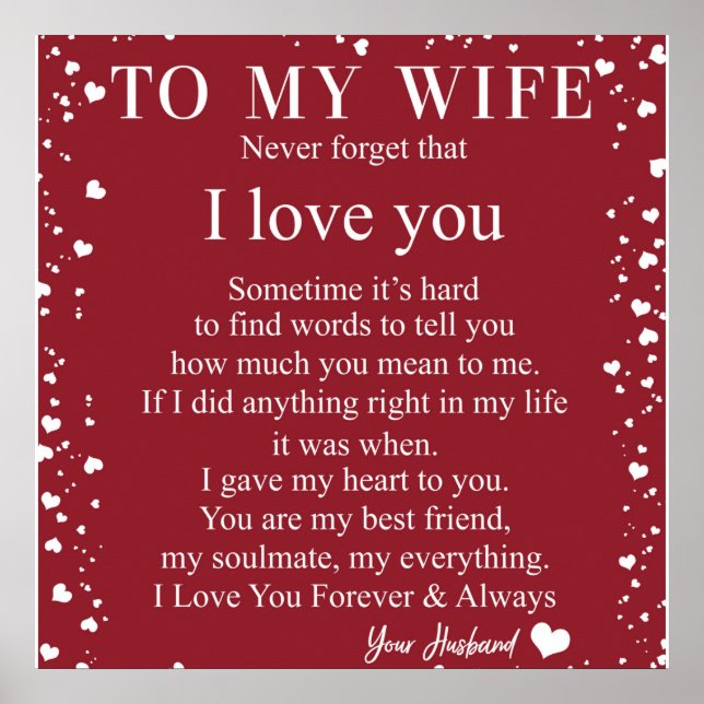 Personalized Letter To My Wife, Couple Valentine Poster (Front)