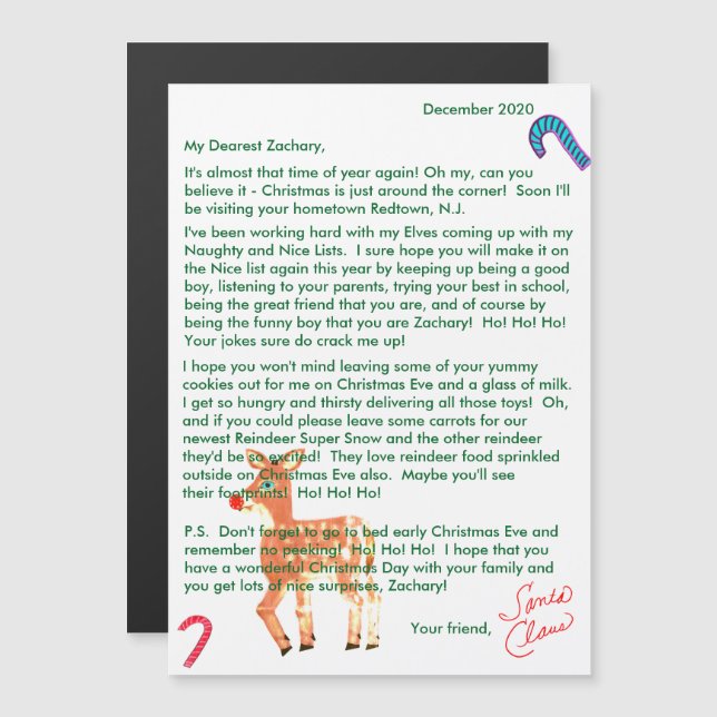 Personalized Letters from Santa Reindeer Magnetic (Front/Back)