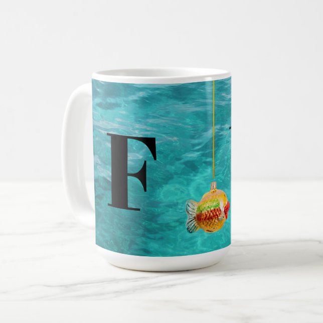 Personalized Letters Ocean Water & Fish Coffee Mug (Front Left)