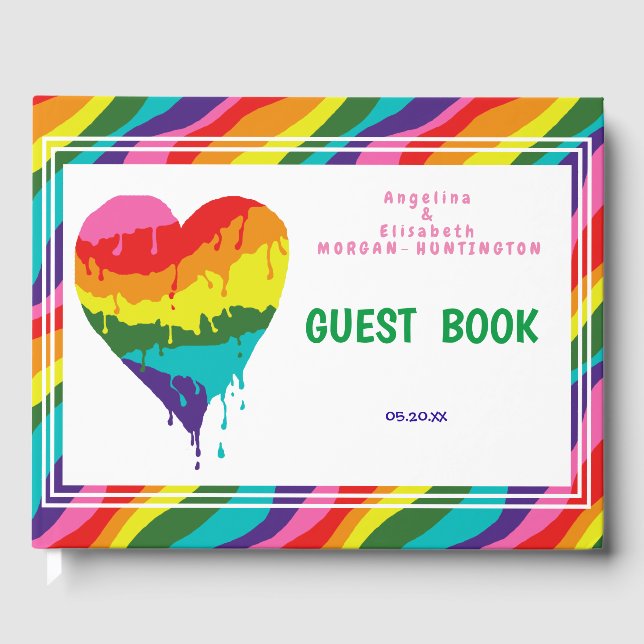 Personalized  LGBT Rainbow Heart  Wedding Guest Book (Front)