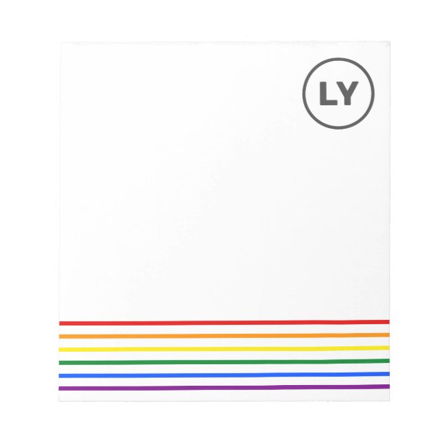 Personalized LGBTQ Initials Pride Rainbow Stripes Notepad (Front)