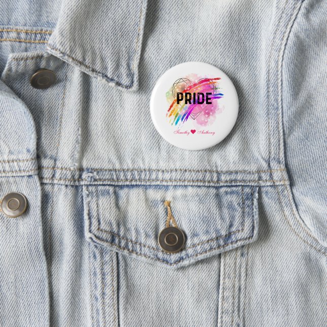 Personalized LGBTQ Pride Rainbow Colour Heart  2 Inch Round Button (In Situ)