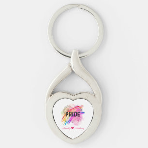 Personalized LGBTQ Pride Rainbow Colour Heart Key Keychain