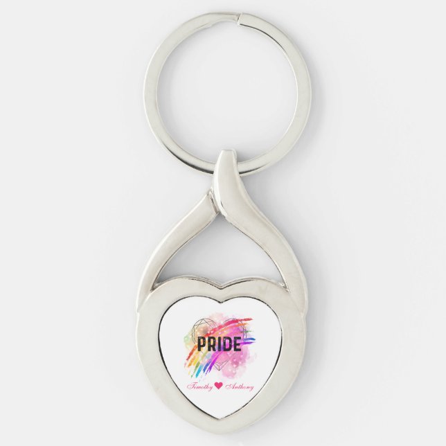 Personalized LGBTQ Pride Rainbow Colour Heart  Key Keychain (Front)