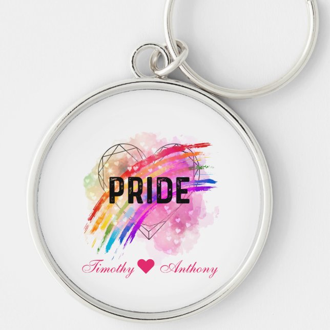 Personalized LGBTQ Pride Rainbow Colour Heart  Keychain (Front)