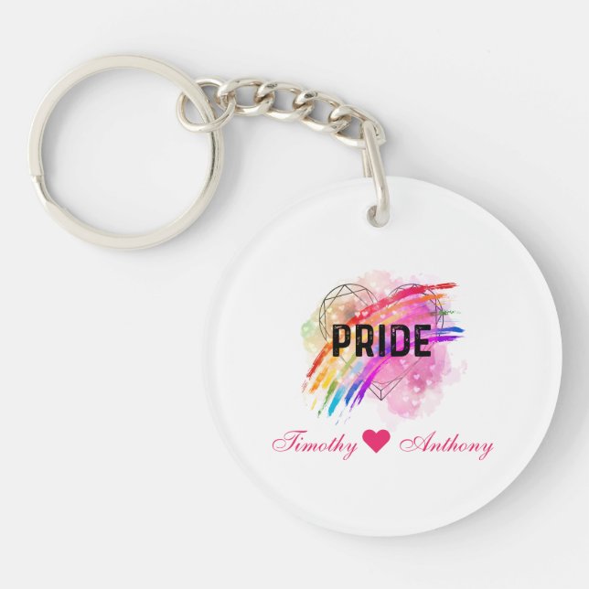Personalized LGBTQ Pride Rainbow Colour Heart  Keychain (Front)