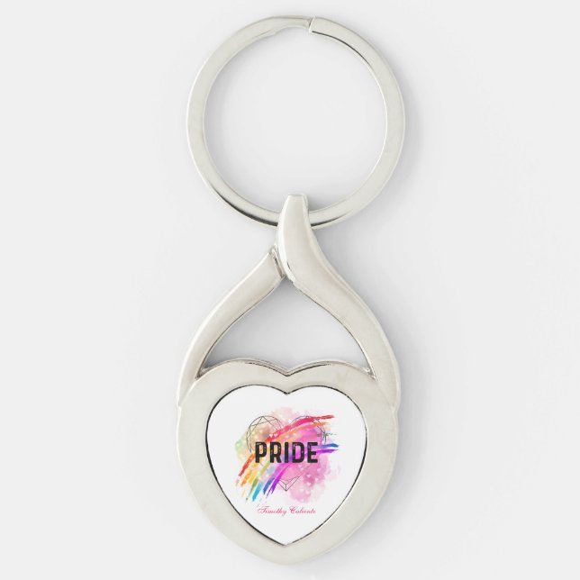 Personalized LGBTQ Pride Rainbow Colour Heart  Keychain (Front)