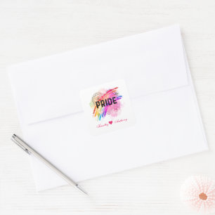Personalized LGBTQ Pride Rainbow Colour Heart Square Sticker