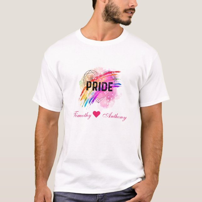 Personalized LGBTQ Pride Rainbow Colour Heart T-Shirt (Front)