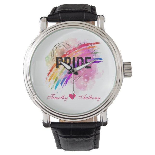 Personalized LGBTQ Pride Rainbow Colour Heart Watch (Front)