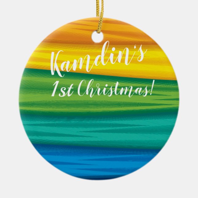 Personalized lgbtq rainbow flag lesbian gay bisexu ceramic ornament (Front)