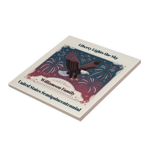 Personalized Liberty Fireworks Eagle Vintage Style Tile