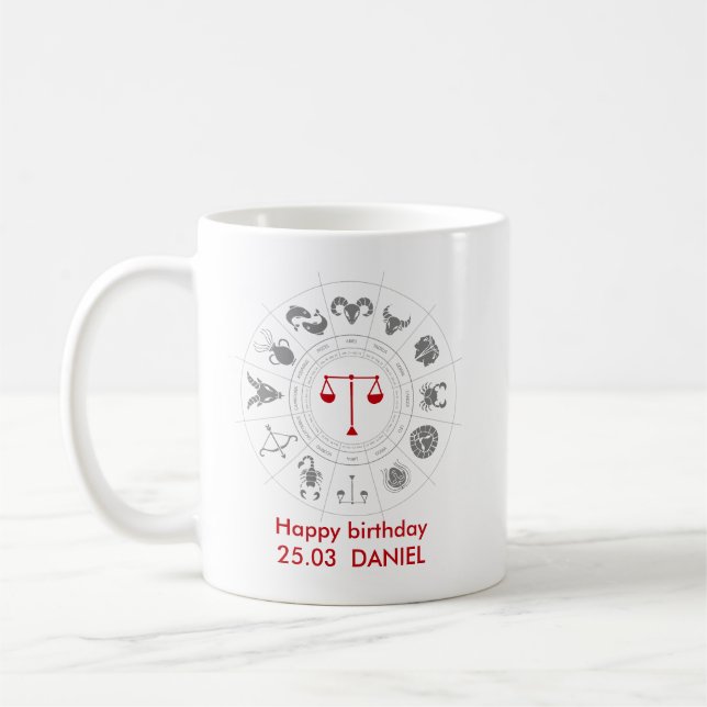 Personalized Libra Zodiac Birthday Gift Coffee Mug (Left)