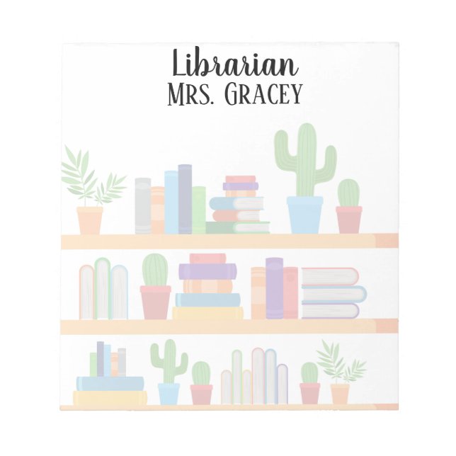 Personalized Librarian Back to school book cactus Notepad (Front)