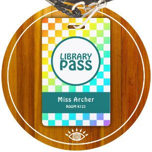 Personalized Library Bathroom Pass Teachers Card Badge