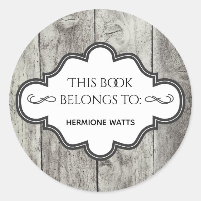 Personalized Library Bookplate Rustic Wood Classic Round Sticker (Front)