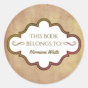 Personalized Library Bookplate Vintage Parchment Classic Round Sticker