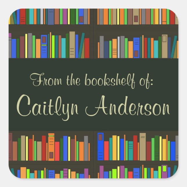 Personalized Library Bookshelves Bookplate Sticker (Front)
