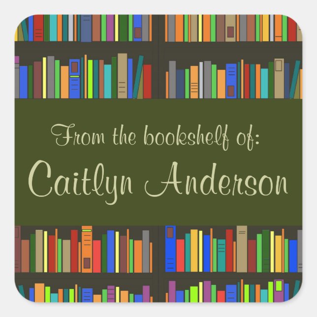 Personalized Library Bookshelves Bookplate Sticker (Front)