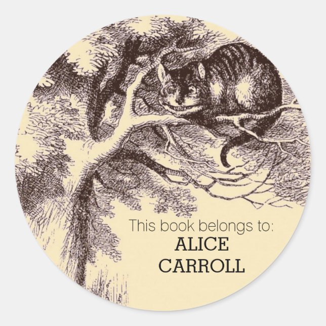 Personalized Library Cheshire Cat Bookplate Classic Round Sticker (Front)