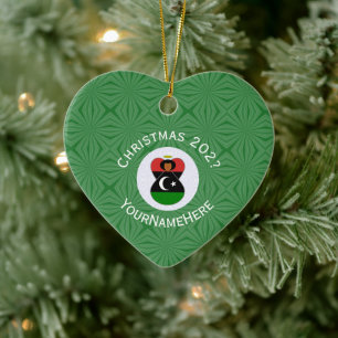 Personalized Libyan Angel Christmas Flag Ceramic Ornament