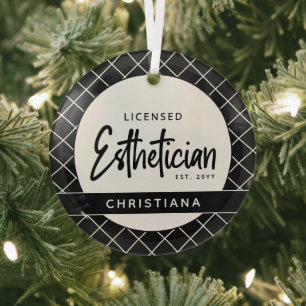 Personalized Licensed Esthetician Cosmetologist Glass Ornament