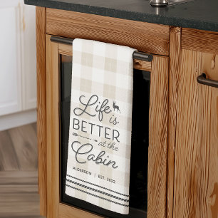 Personalized Life Is Better at the Cabin Plaid Kitchen Towel
