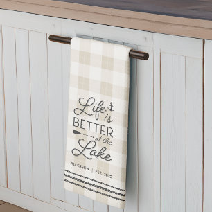 Personalized Life Is Better at the Lake Plaid Kitchen Towel