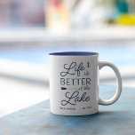 Personalized Life Is Better At the Lake Two-Tone Coffee Mug<br><div class="desc">Celebrate life at your seaside abode with this cute personalized mug featuring the phrase "life is better at the lake" in navy blue lettering accented with an anchor and an oar. Customize with your family name and/or year established beneath.</div>