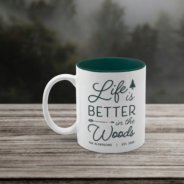 Personalized Life Is Better In The Woods Two-Tone Coffee Mug (Creator Uploaded)
