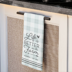 Personalized Life Is Better on the Farm Plaid Kitchen Towel