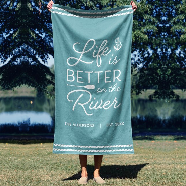 Personalized Life Is Better On The River Beach Towel (Creator Uploaded)