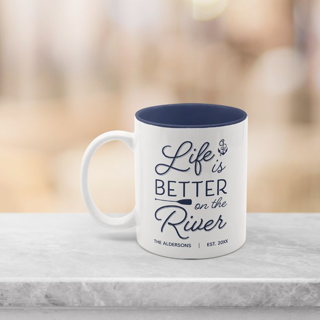 Personalized Life Is Better On The River Two-Tone Coffee Mug (Creator Uploaded)