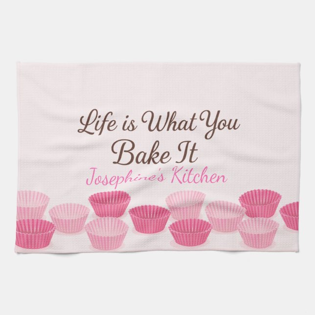 Personalized Life Is What You Bake It Cute Trendy Kitchen Towel (Horizontal)