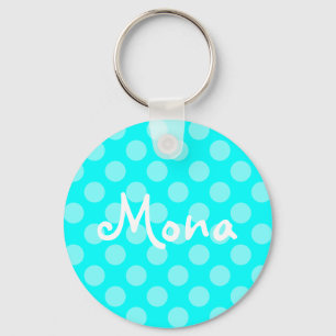 Personalized Light Aqua Polka Dot Keychain