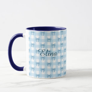 Personalized Light Blue Bows & Gingham Coquette  Mug