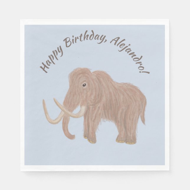 Personalized Light Blue, Brown Woolly Mammoth Napkin (Front)