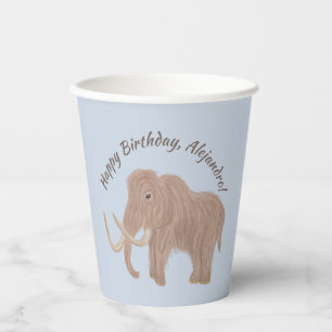 Personalized Light Blue, Brown Woolly Mammoth Paper Cups