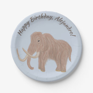 Personalized Light Blue, Brown Woolly Mammoth Paper Plate