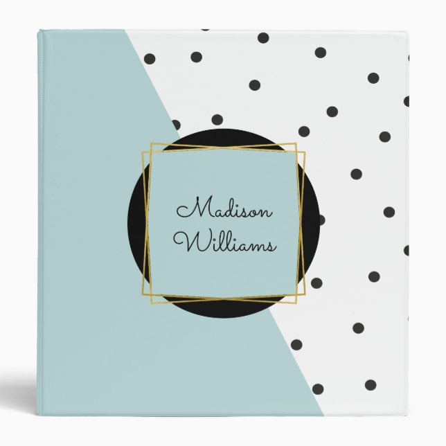 Personalized Light Blue Colour Block and Polka Dot Binder (Front)