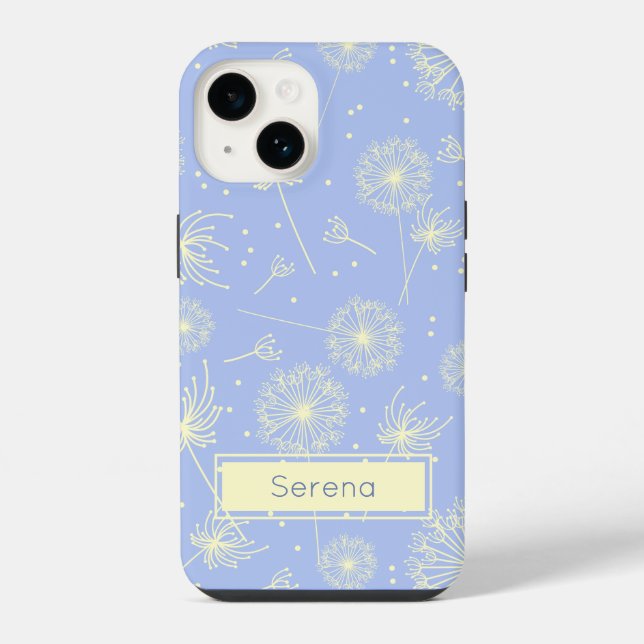 Personalized Light Blue Floral Dandelion Pattern iPhone Case (Back)