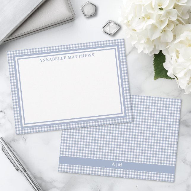 Personalized Light Blue Gingham Plaid Card (Personalized Light Blue Gingham Plaid Note Card )