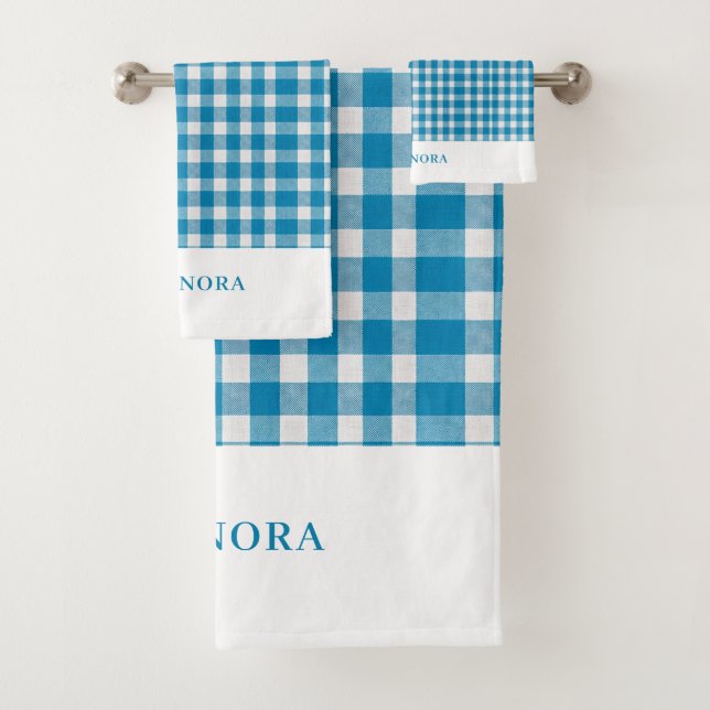 Personalized Light Blue Gingham Towel Set (Insitu)
