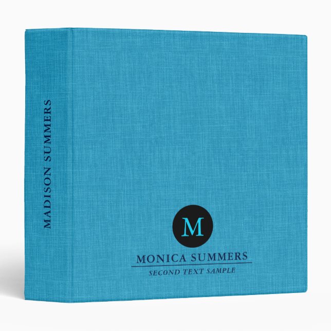Personalized Light Blue Linen 3 Ring Binder (Front/Spine)