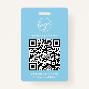 Personalized Light Blue Logo QR Code Employee ID Badge