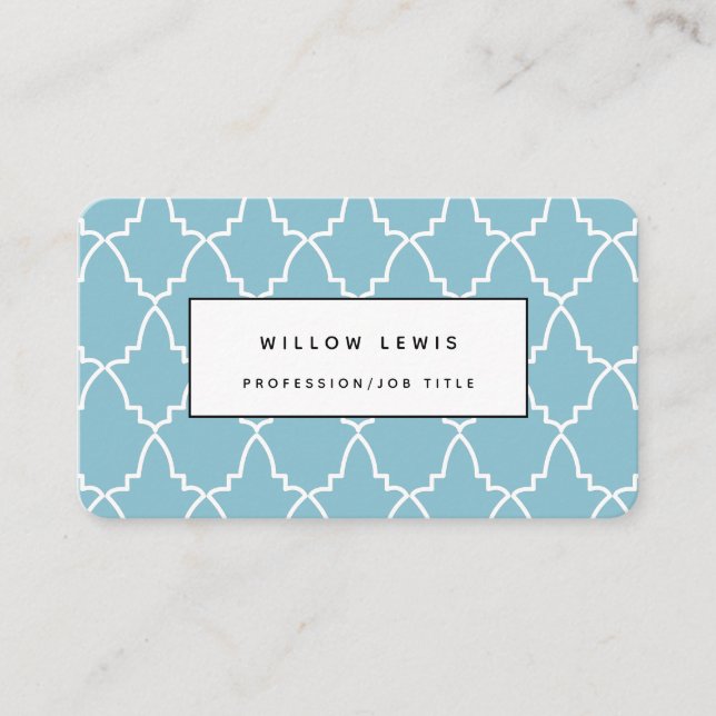 Personalized Light Blue Moroccan Lattice Modern Business Card (Front)